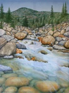 painting of a rushing mt creek.