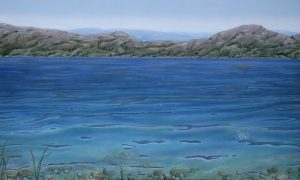 Acrylic painting of transparent blue water by Valerie Rogers