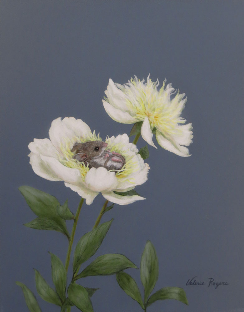 acrylic painting of mouse in a flower