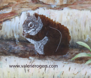close up of half done squirrel in Valerie Rogers Painting