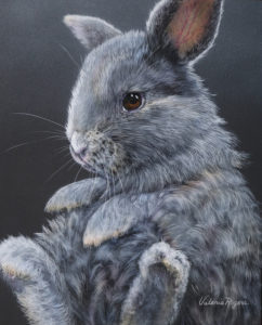 Wee grey bunny rabbit painting by Valerie Rogers