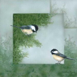 chickadees in paint by Valerie Rogers
