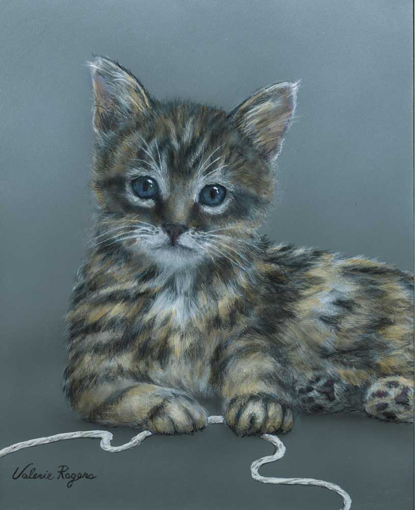 Kitten with yarn painting by Valerie Rogers