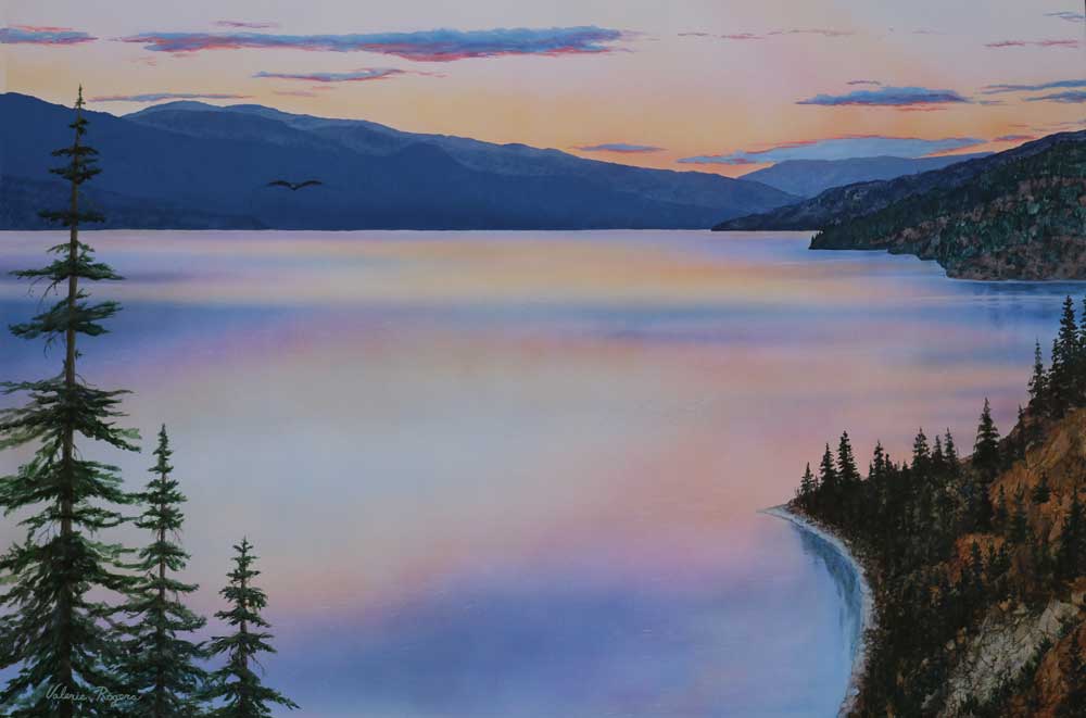 Sunset on the lake painting by Valerie Rogers
