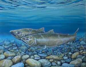 Returned Home, Salmon painting by Valerie Rogers