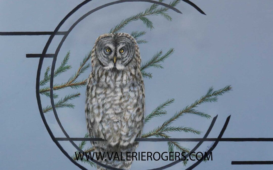 Wild Elements Great Grey Owl, 24×24, $950 CAD